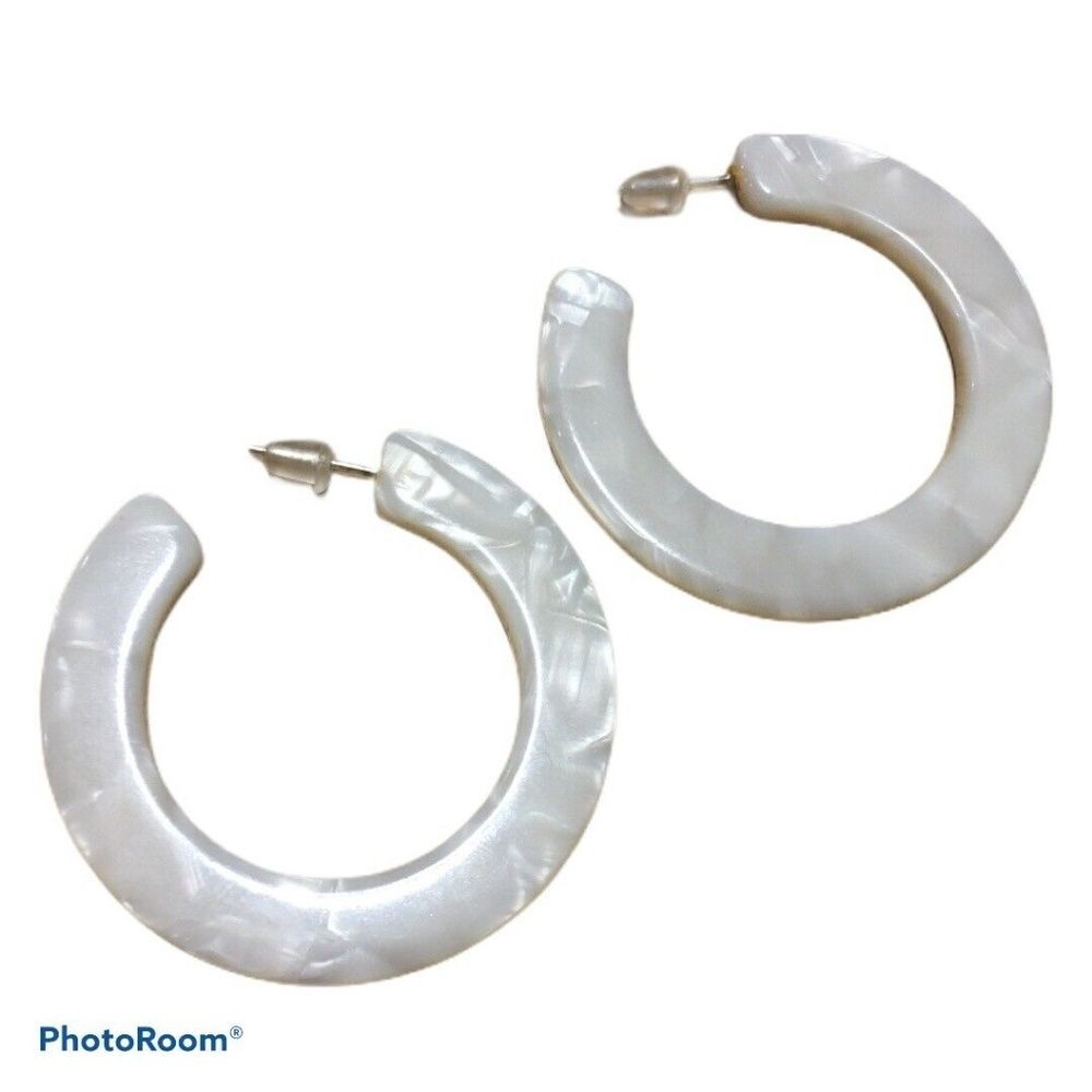 Pearl White Tortoise Shell Hoop Earrings sterling